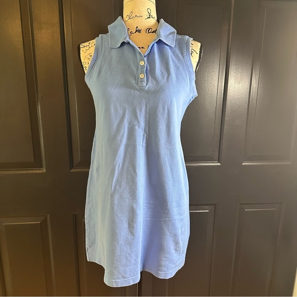 L.L. Bean Shirt Dress Women's M Light blue 98% Cotton Sleeveless Collared (b3 - Picture 4 of 10